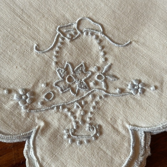 Set of 4 Vintage Napkins-White/Blue Embroidery Detail-Cotton - Picture 4 of 11